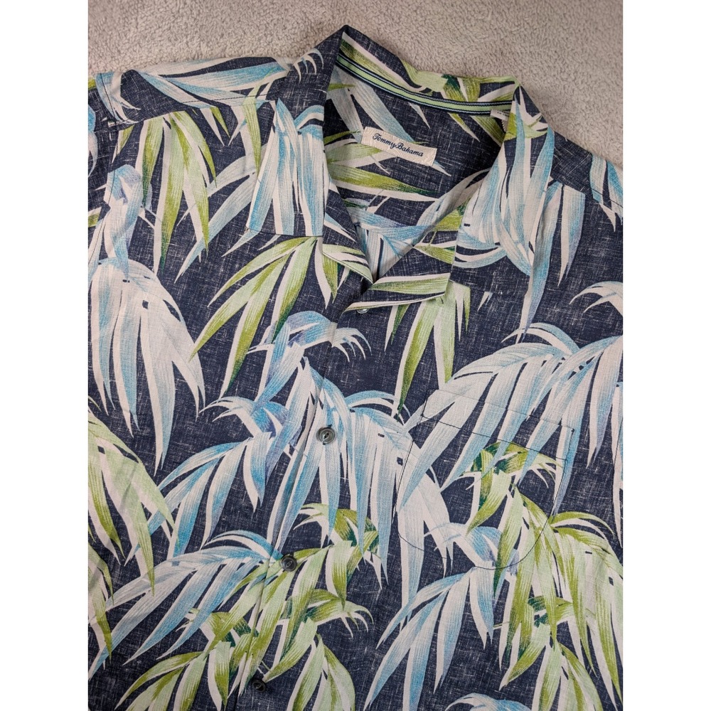Tommy Bahama Mens XL Linen Tropical Palm Leaf Camp Shirt Blue Green ST324932